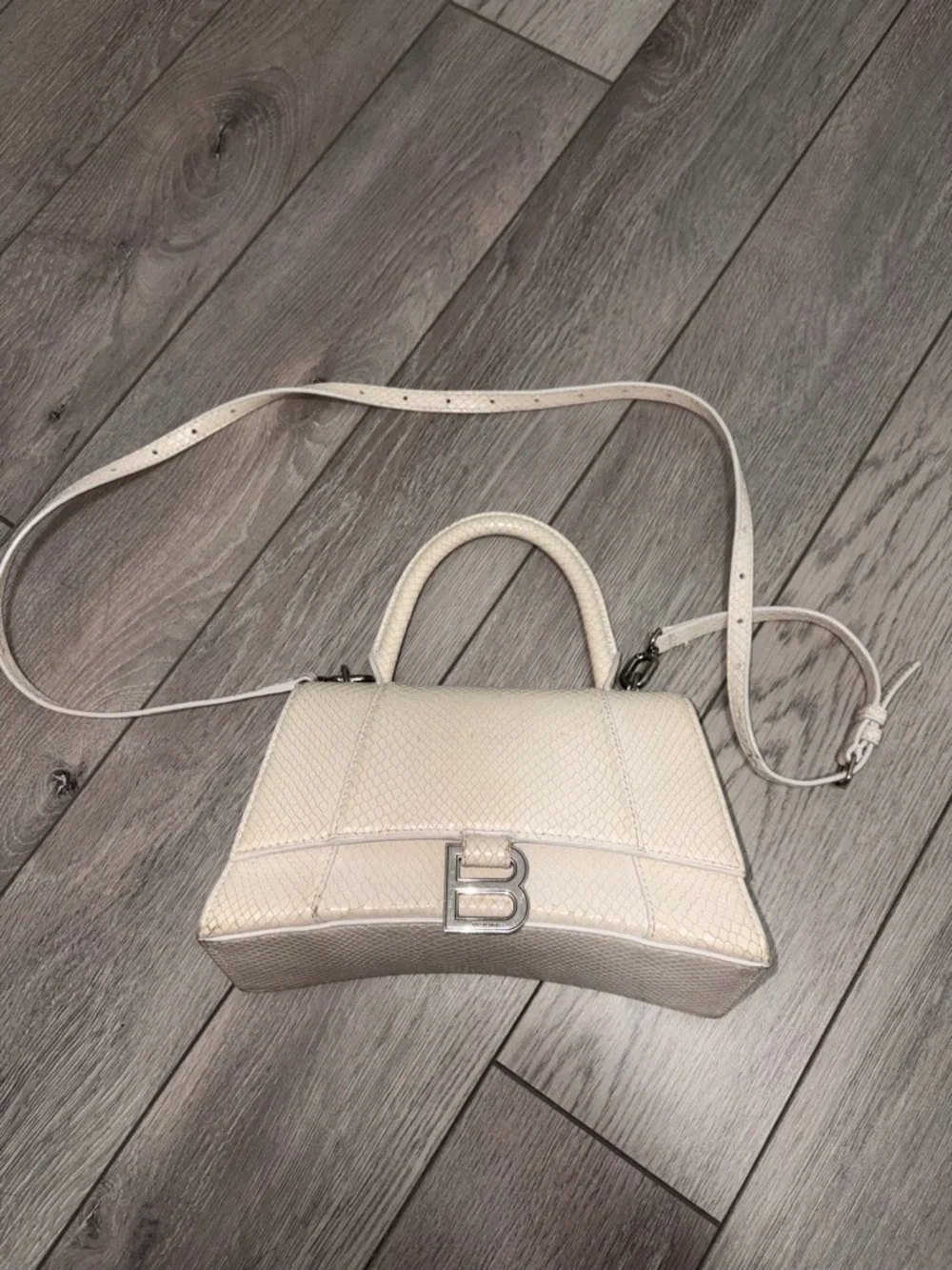 Balenciaga Cream Textured Hourglass Mini Top Handle Crossbody - Picture 1 of 13